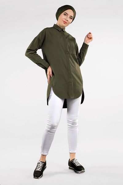 TRENDTESETTÜR Women's Khaki Tunic 2434 - Pocket Detail