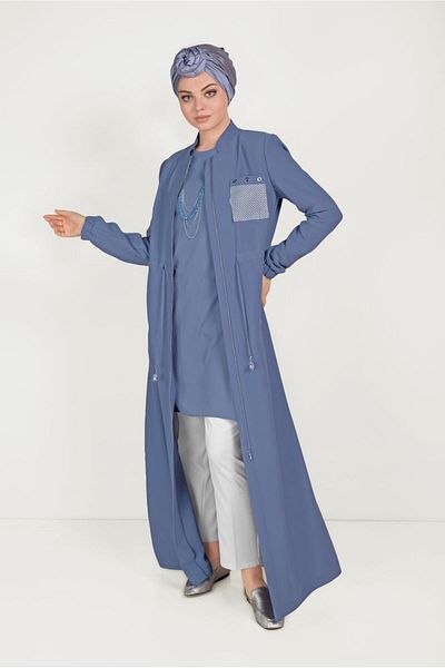 TRENDTESETTÜR Γυναικείο παλτό με φερμουάρ με μπλέ μπλέ (INDIGO) 10161