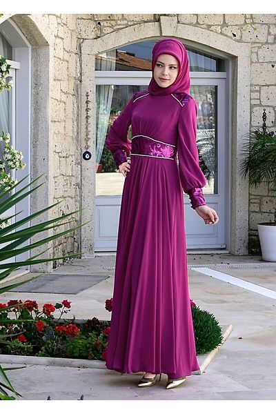 TRENDTESETTÜR Γυναικείο Μωβ (BEGONIA) Multi Chiffon Βραδινό Φόρεμα 5068