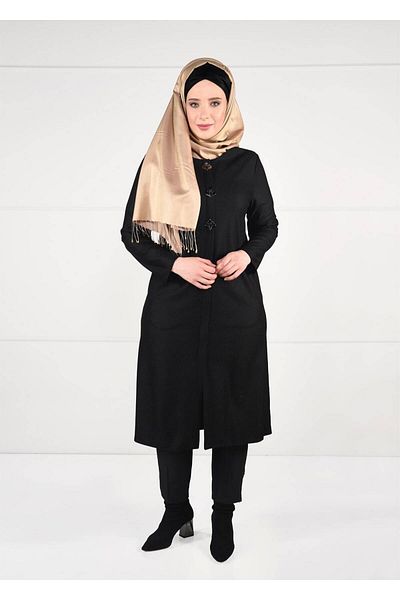 TRENDTESETTÜR Women's Black Metal Brooch Detailed Pocket Tunic 2650