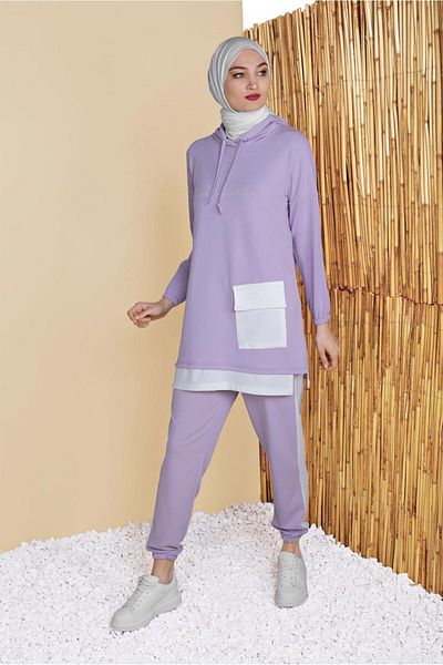 TRENDTESETTÜR Women's Purple (LILA) Pocketed Double Pants Tracksuit Suit 6555