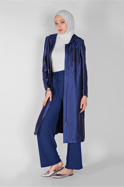TRENDTESETTÜR Γυναικεία καμπαρντίνα Navy Blue (K.SAKS) Bright Fabric Trench Coat 10261