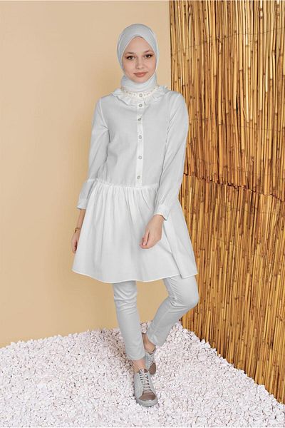 TRENDTESETTÜR Γυναικεία λευκή φούστα με βολάν Casual Tunic 5165