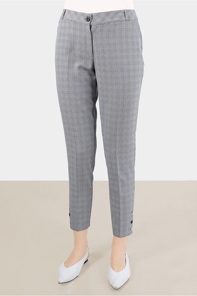 Alvina BUTTON DETAILED PLAID PANTS 70361-1