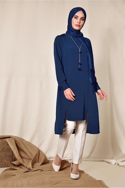 TRENDTESETTÜR Women's Navy Blue (A. NAVY BLUE) Asymmetric Cut Pendant Tunic T 4862
