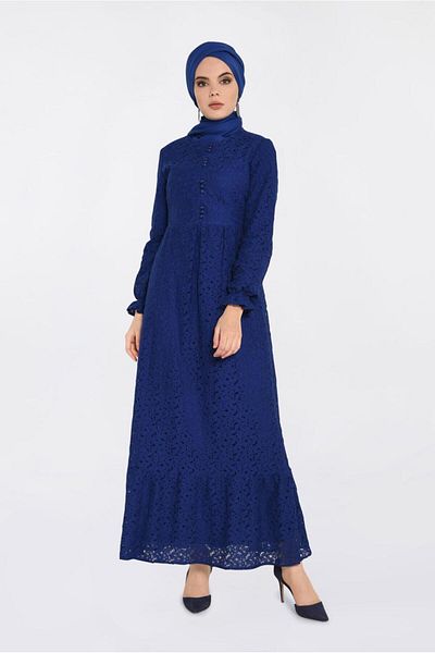 TRENDTESETTÜR Γυναικείο φόρεμα Navy Blue (SAKS) με στρογγυλή λαιμόκοψη 4390