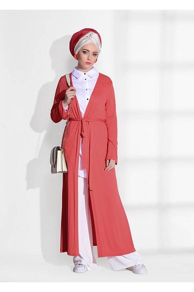 TRENDTESETTÜR Red Women's Knitted Cardigan - Waist Belt, Model 4269