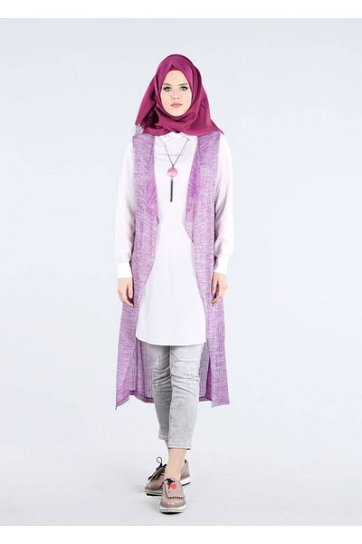 TRENDTESETTÜR Women's Fuchsia T 4484 Suno Hijab 10019 2-Piece Tunic