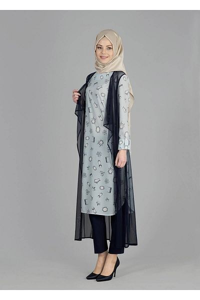 TRENDTESETTÜR Γυναικείο Μπλε (AQUA) T 4957 Verso 2 τεμαχίων Hijab Τούνικ