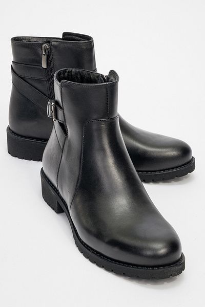 Dericlub Γυναικείες μπότες casual από γνήσιο δέρμα - με φερμουάρ και αγκράφα, ΜΑΥΡΟ BR 06035
