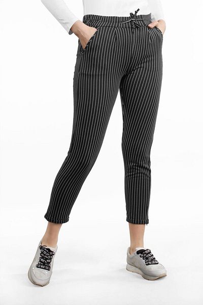 TRENDTESETTÜR Women's Black Striped Trousers with Pockets and Laces 9206