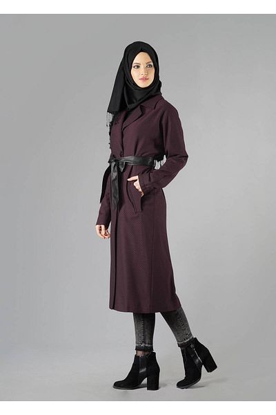 TRENDTESETTÜR Γυναικεία καμπαρντίνα με ζώνη με γιακά μπορντό 1402