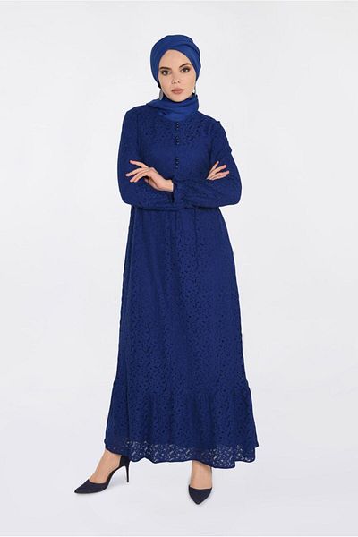TRENDTESETTÜR Γυναικείο φόρεμα Navy Blue (SAKS) με στρογγυλή λαιμόκοψη 4390