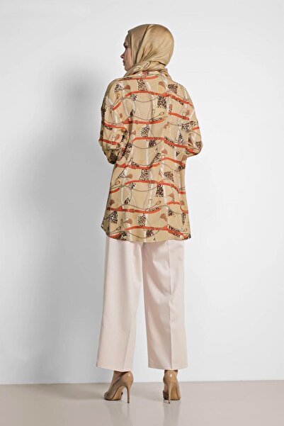 TRENDTESETTÜR ΓΥΝΑΙΚΕΙΑ ΚΑΦΕ (ΚΑΜΕΛ) ΜΠΛΟΥΖΑ ΜΕ ΜΙΞ ΣΧΕΔΙΟ ΜΕ ΦΙΛΛΟΥΜΕΝΟ ΤΕΛΟΣ ΦΟΥΣΤΑΣ 4116