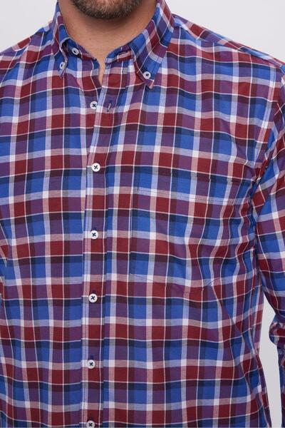 Tudors Erkek Regular Fit Klasik Kesim Pamuklu Tek Cepli Kareli Düğmeli Yaka Gömlek