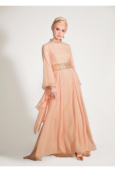 TRENDTESETTÜR Pink Prevailing Neckline Flounce Chiffon Evening Dress - A.Somon 5410