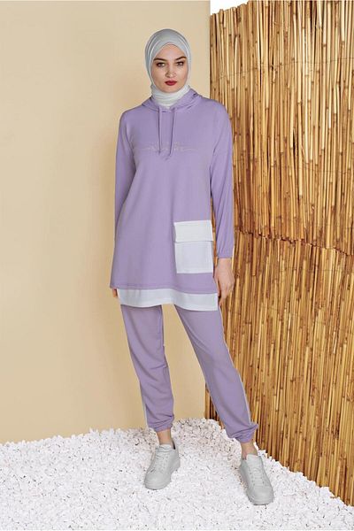 TRENDTESETTÜR Women's Purple (LILA) Pocketed Double Pants Tracksuit Suit 6555