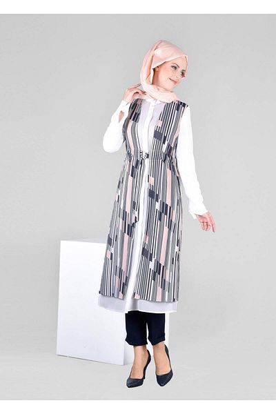 TRENDTESETTÜR Women's Powder Gathered Vest Look Tunic 4297