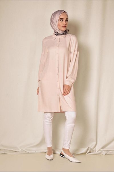 TRENDTESETTÜR Women's Powder Front Buttoned Men's Collar Tunic 4065