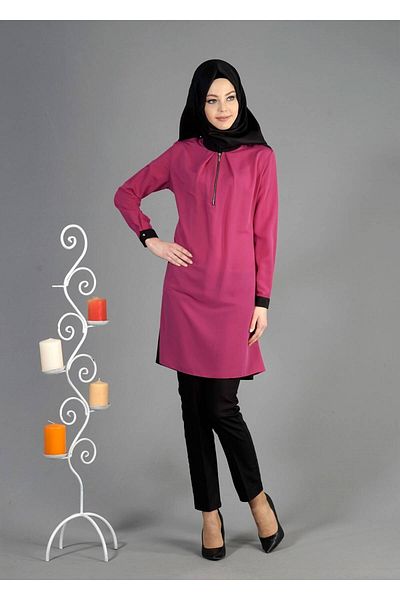 TRENDTESETTÜR Women's Fuchsia T 4836 Almeda Hijab Tunic