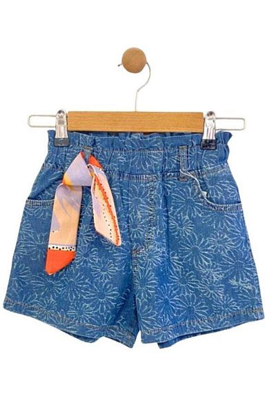 Çikoby Girl - Floral Patterned Comfortable Denim Shorts