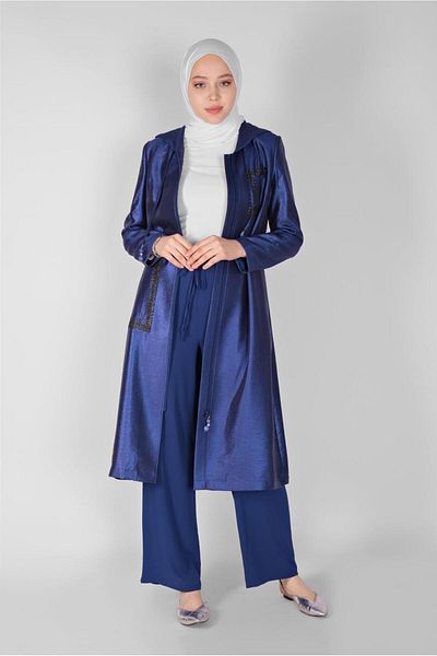 TRENDTESETTÜR Γυναικεία καμπαρντίνα Navy Blue (K.SAKS) Bright Fabric Trench Coat 10261