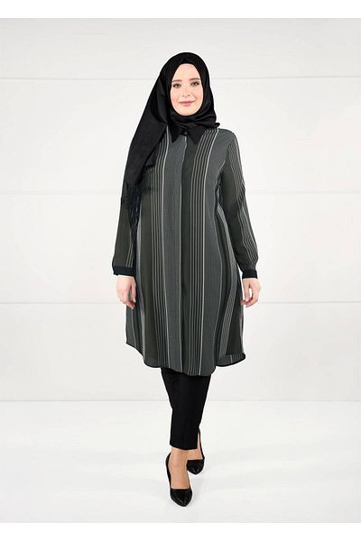 TRENDTESETTÜR Women's Khaki Line Polka Dot Patterned Tunic 4923