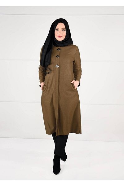TRENDTESETTÜR Women's Orange (K.HARDAL) Metal Brooch Detailed Pocket Tunic 2650