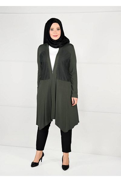 TRENDTESETTÜR Γυναικείο χακί διχτυωτό λεπτομερές χτενισμένο βαμβακερό τουνίκ 2636
