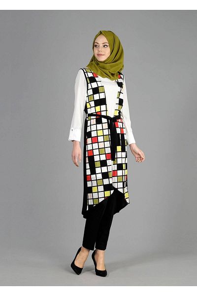 TRENDTESETTÜR تونيك حجاب نسائي باللون الأحمر (الأحمر والأخضر) T 4951 Lavin مكون من قطعتين
