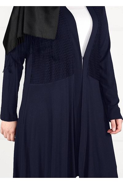 TRENDTESETTÜR Women's Navy Blue Mesh Detailed Combed Cotton Tunic 2636