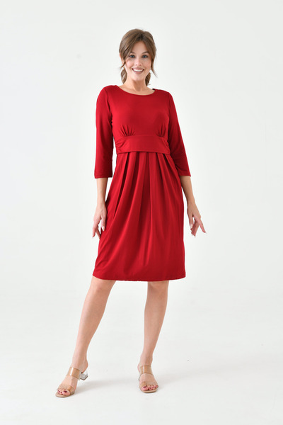 MAMAYAGA Women's Long Sleeve Suitable for Breastfeeding Detail Hijab Viscose Comfortable Stylish Midi Maternity Dress