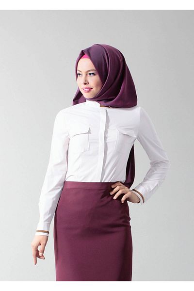 TRENDTESETTÜR Women's White T 4442 Eleta Hijab Blouse