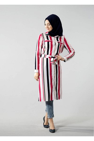 TRENDTESETTÜR T 2348 Izza Striped Belted Tunic