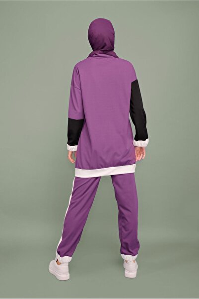 TRENDTESETTÜR Women's Purple Three-Color Zipper Collar Suit T 0066