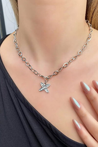 Saint Charmes Silver Color Figured Chain Necklace