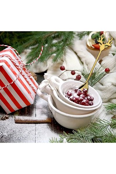 Hatice sakallı design 1Pc Gold Gold New Year's Christmas Deer Figured Tea Coffee Spice Spoon 14cm