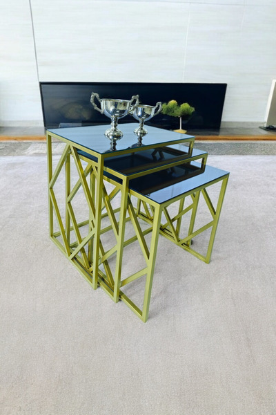 Mobievim Venice Gold Metal Ayaklı Füme Aynalı Zigon Sehpa