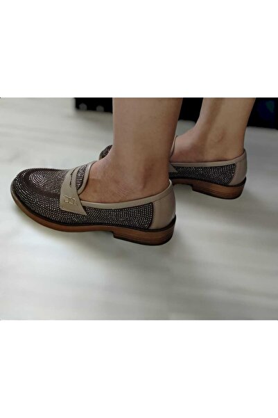 Zera Vizon  hakiki deri taş detaylı  kadın ayakkabı