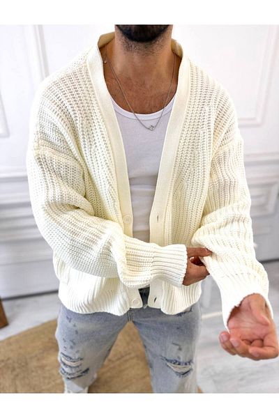 elkumoda Ζακέτα από φυσικό βαμβάκι με μοτίβο πλεκτού - γιακάς σάλι, κλείσιμο με κουμπιά κατά της διάτρησης