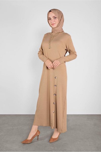 TRENDTESETTÜR Γυναικείο Πλεκτό Φόρεμα με Καφέ (CAMEL) Κουμπί 41032