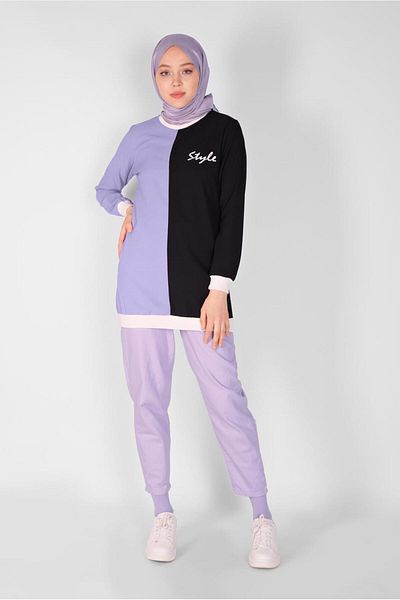TRENDTESETTÜR Women's Purple (LILA-BLACK) Printed Three Color Tunic 1571