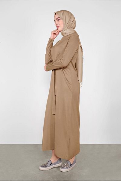 TRENDTESETTÜR Γυναικείο Καφέ (CAMEL) Πλεκτό Φόρεμα με Λεπτομέρεια Δέσιμο Μπροστά 41029