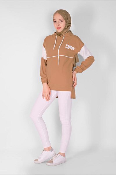 TRENDTESETTÜR Tunica de bază cu glugă maro (K.CAMEL) pentru femei 1751
