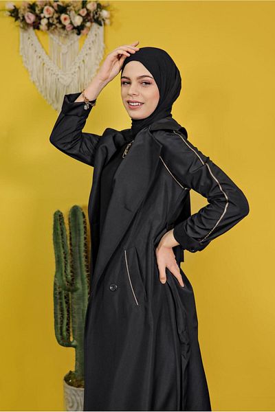 TRENDTESETTÜR Γυναικεία καμπαρντίνα με μαύρη φαρδιά γιακά 551
