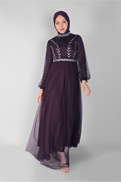 TRENDTESETTÜR Rochie de seară din tul cu imprimeu cu pietre mov (MOV) 72110