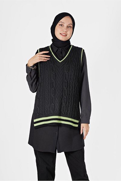 TRENDTESETTÜR Women's Black Knitted Patterned Sweater 1727