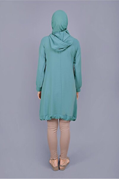 TRENDTESETTÜR Жіноча синя (ТУРКУАЗ) туніка з підібраним низом і капюшоном 0165