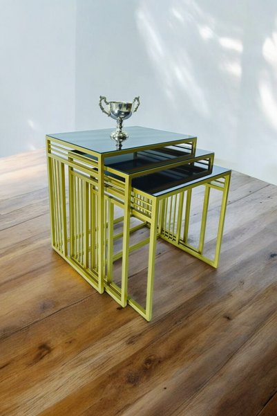 Mobievim Milano Gold Metal Ayaklı Füme Aynalı ZigonSehpa