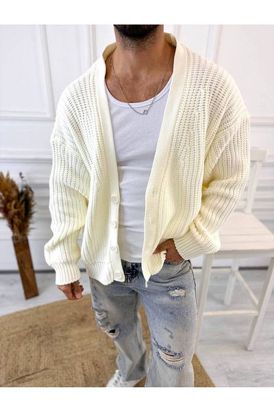 elkumoda Ζακέτα από φυσικό βαμβάκι με μοτίβο πλεκτού - γιακάς σάλι, κλείσιμο με κουμπιά κατά της διάτρησης